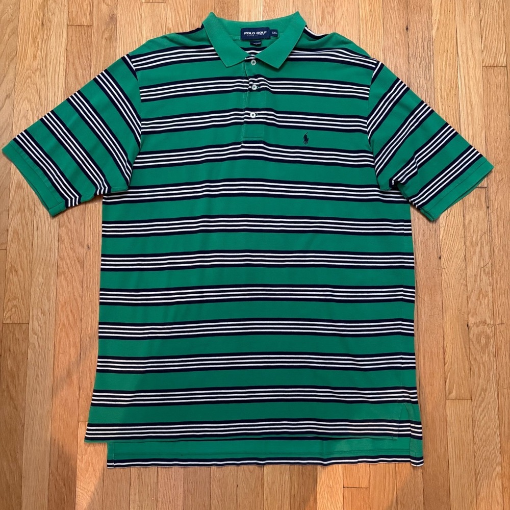 Y2K Polo Golf Ralph Lauren Green Stripe Polo Shirt XXL - Picture 2 of 12